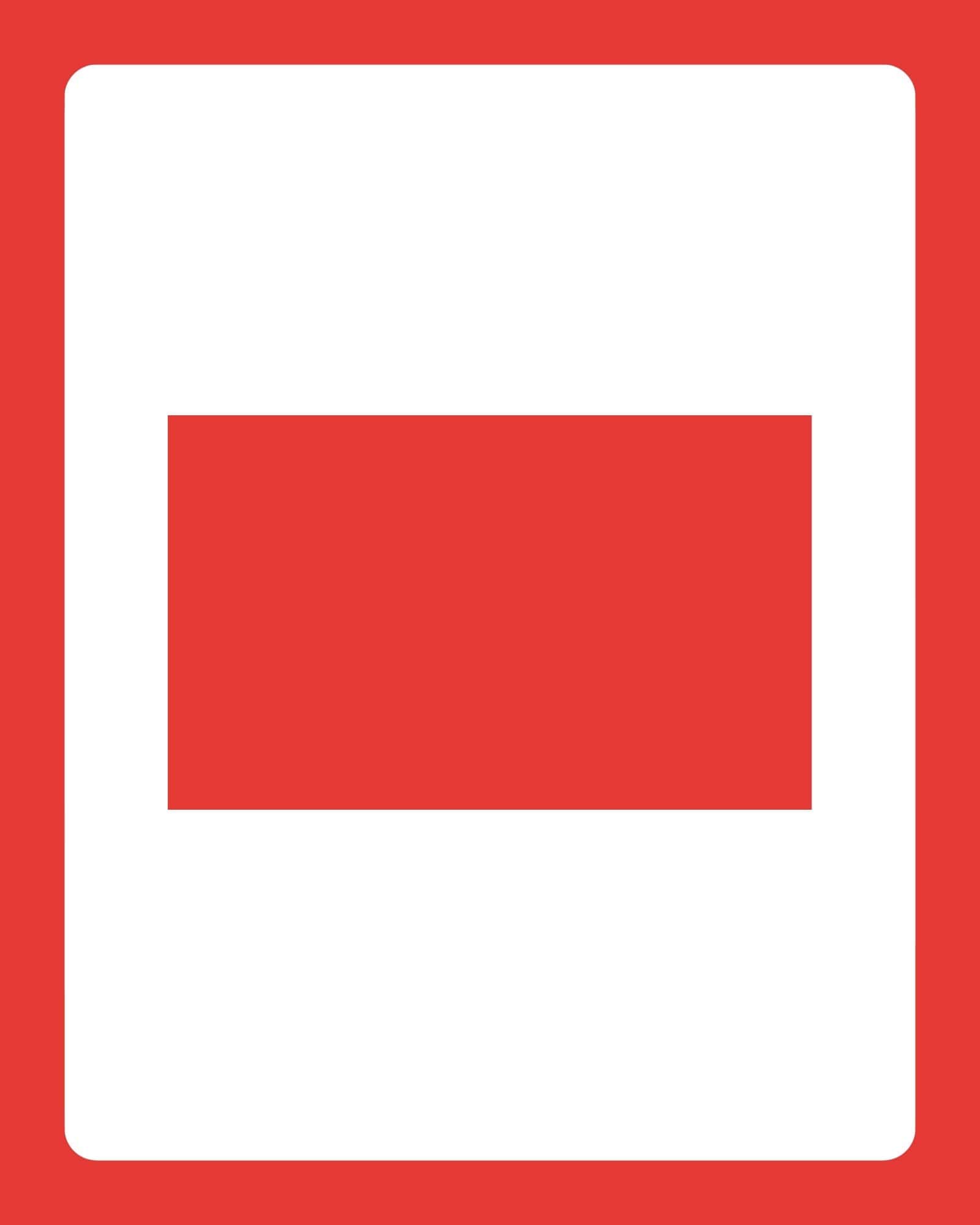 Minimalist red and white layout with concentric rounded-rectangle frames and a centered red rectangle over a white field.