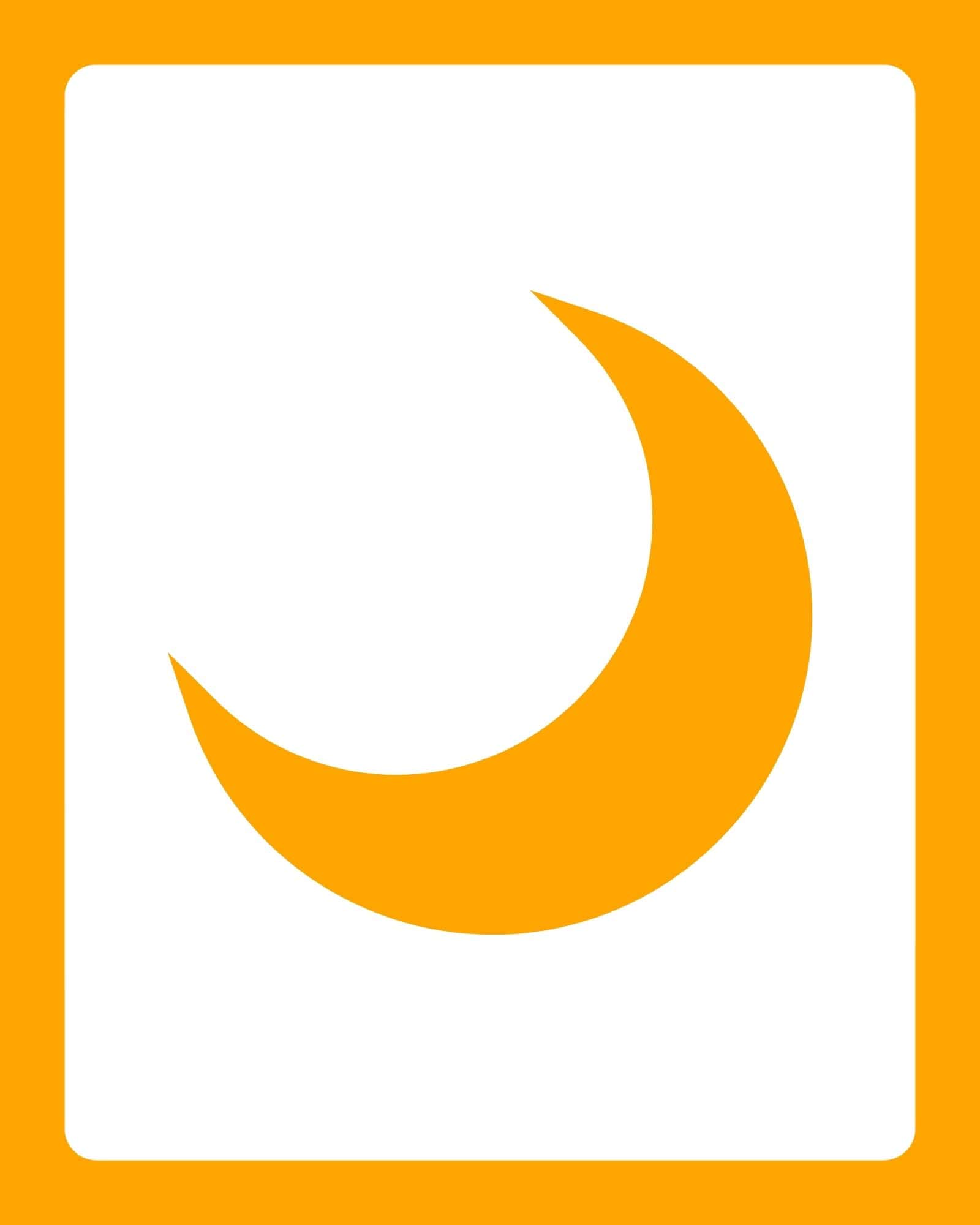 Large white rectangular card with rounded corners centered on an orange background and an orange crescent shape intruding from the right.
