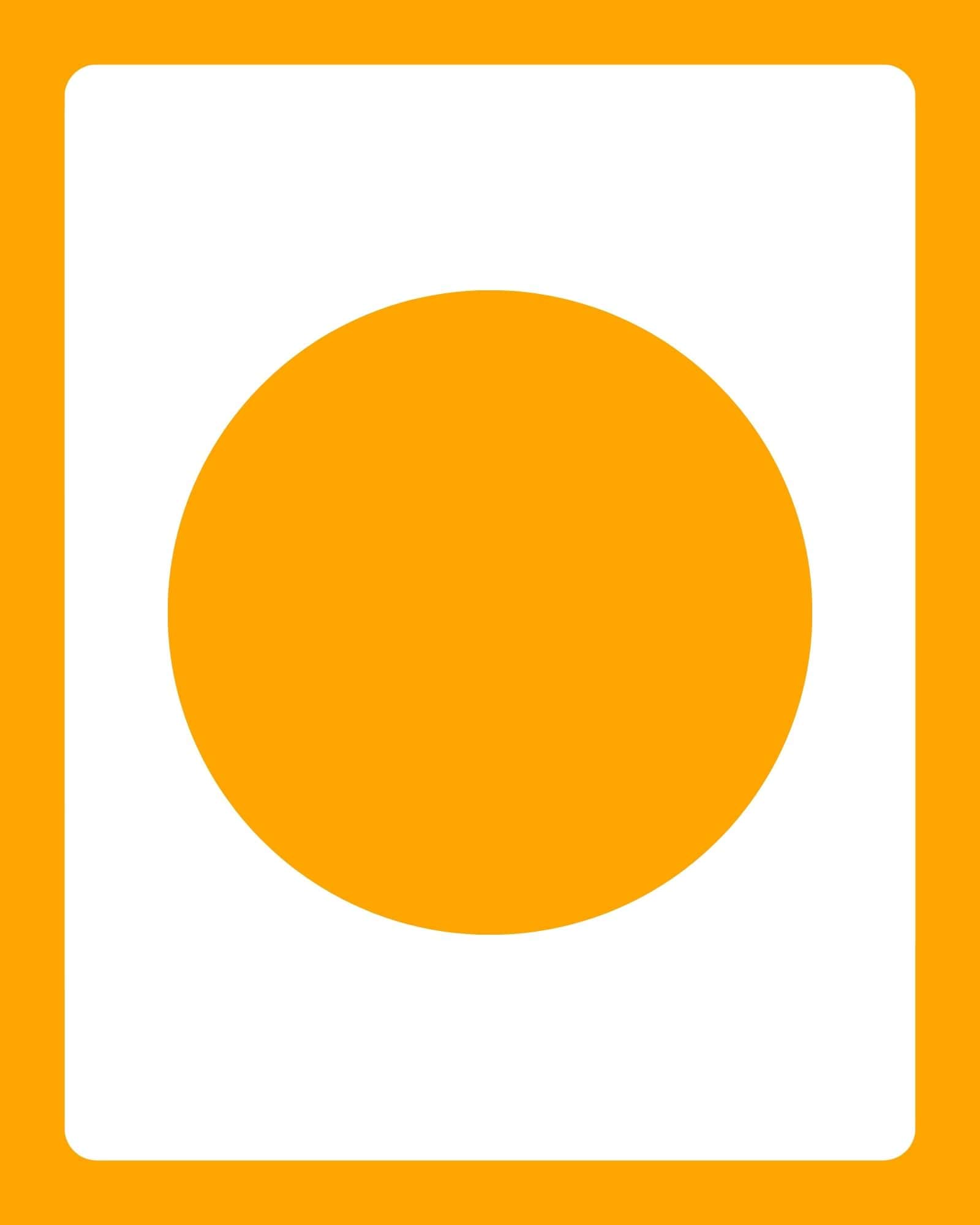 Large white rounded-rectangle card centered on an orange background with a large orange circle overlapping its upper half.