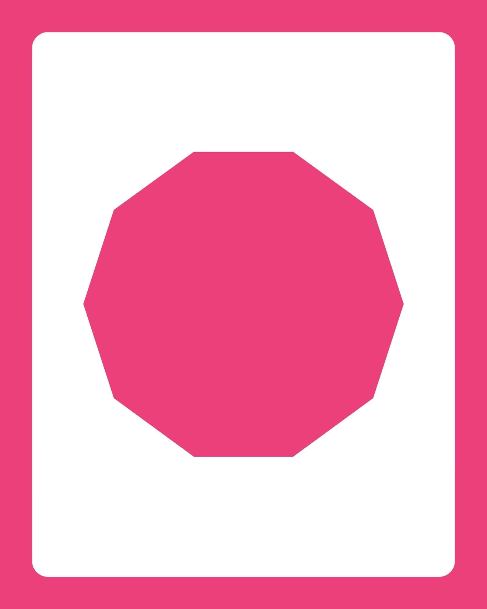 Centered magenta octagon shape on a white rounded-rectangle card with magenta border filling the background.