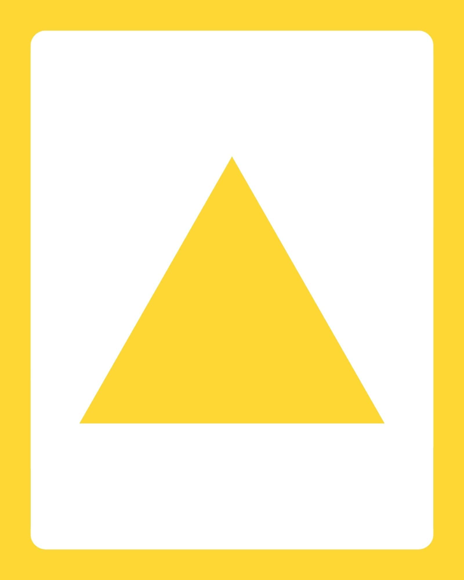 Yellow triangular shape centered on a white rounded-rectangle panel with a bright yellow border surrounding it.