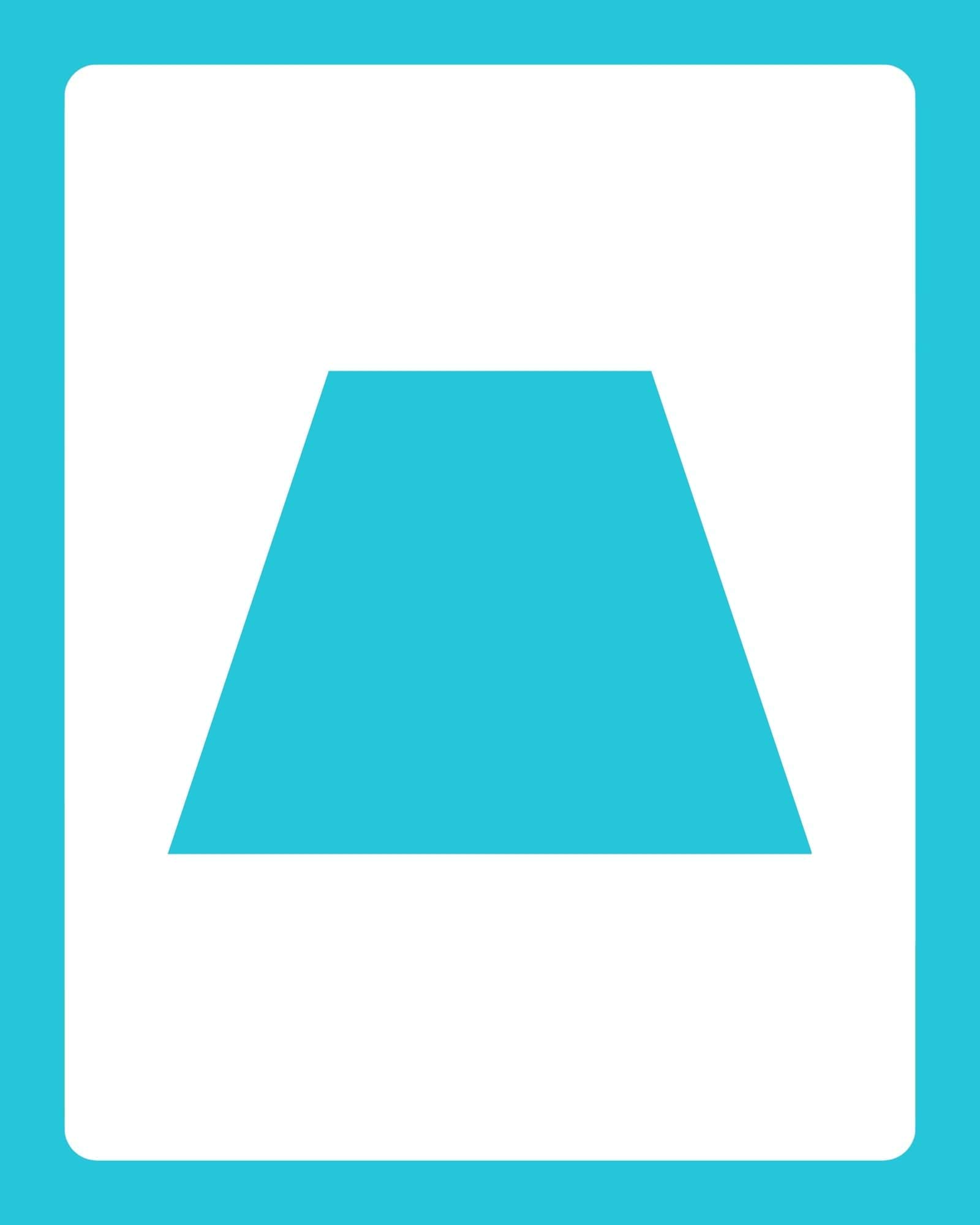 White rectangular card with rounded corners centered on turquoise background and a turquoise trapezoid centered near top.