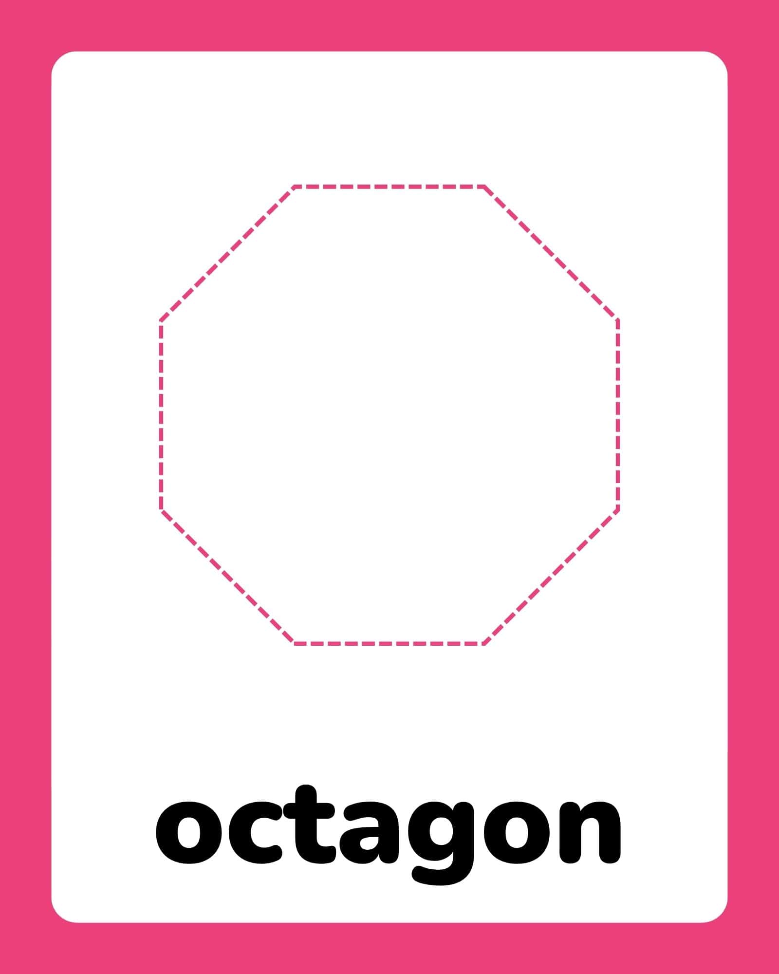 Dashed pink octagon centered on a white card with bold black partial word 'octagon' at bottom and magenta borders.