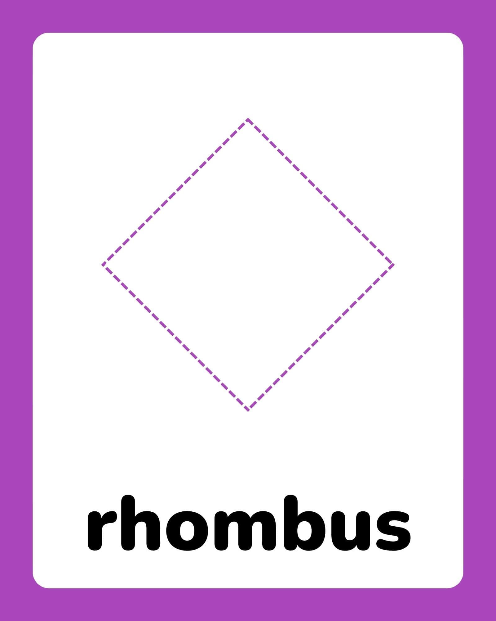 White vertical card with rounded corners on purple background showing a dashed purple rhombus at center and bold black text near bottom.