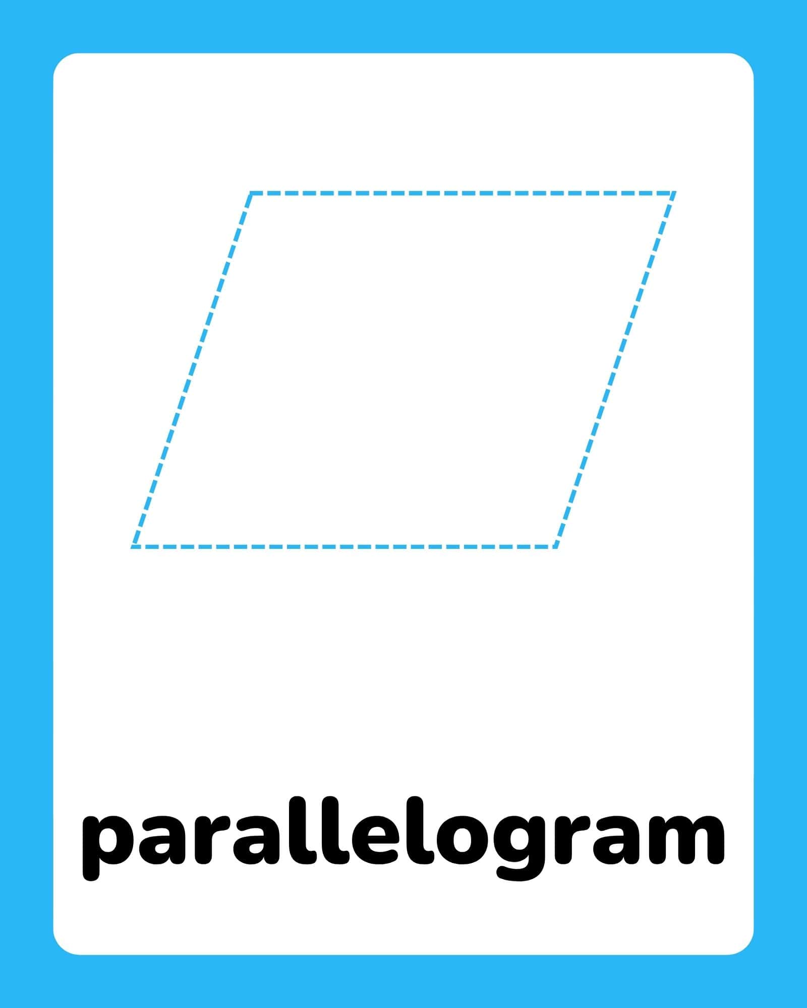 Dashed turquoise outline of a slanted four-sided parallelogram centered on a white page with turquoise border.