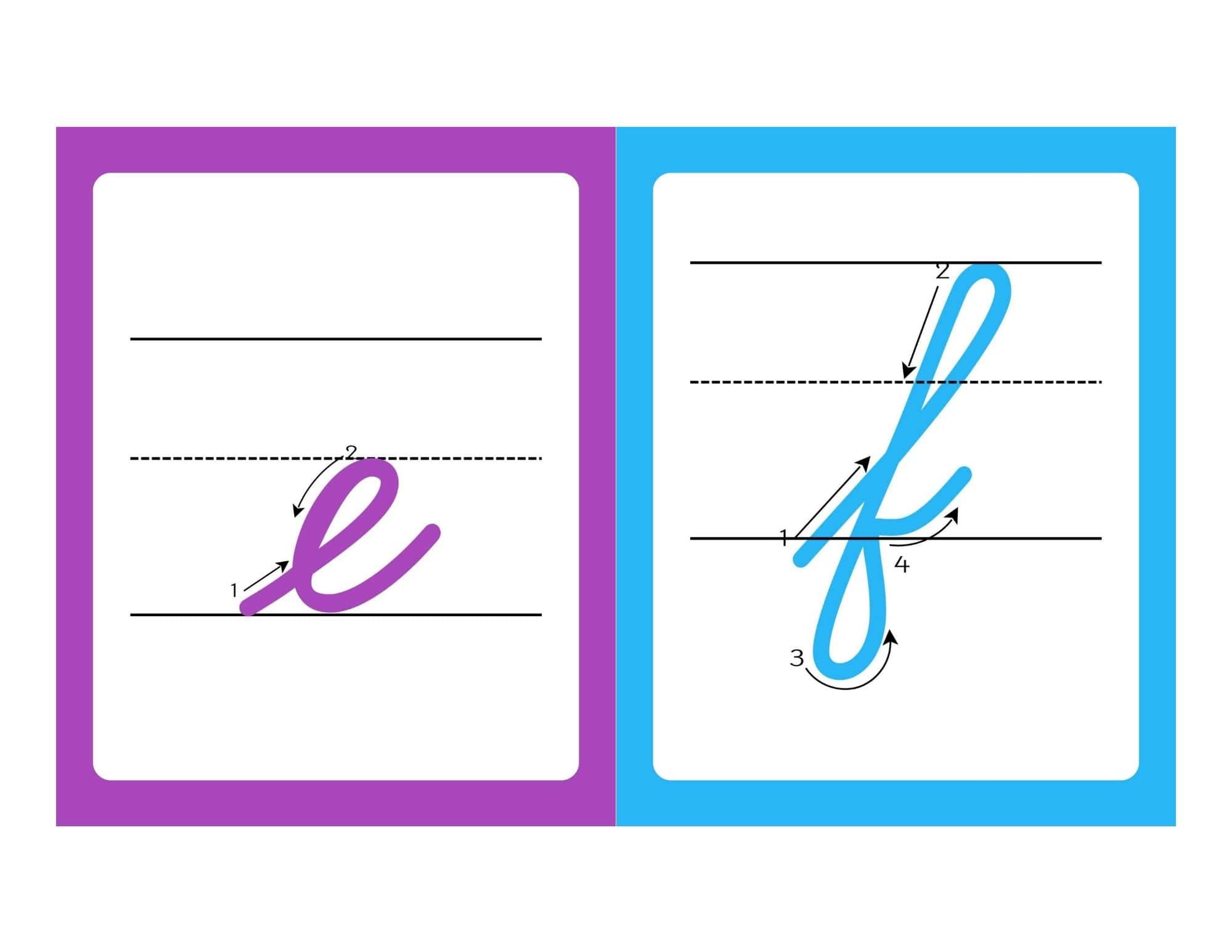 Lowercase Cursive Alphabet Flashcards with Writing Lines - page 29