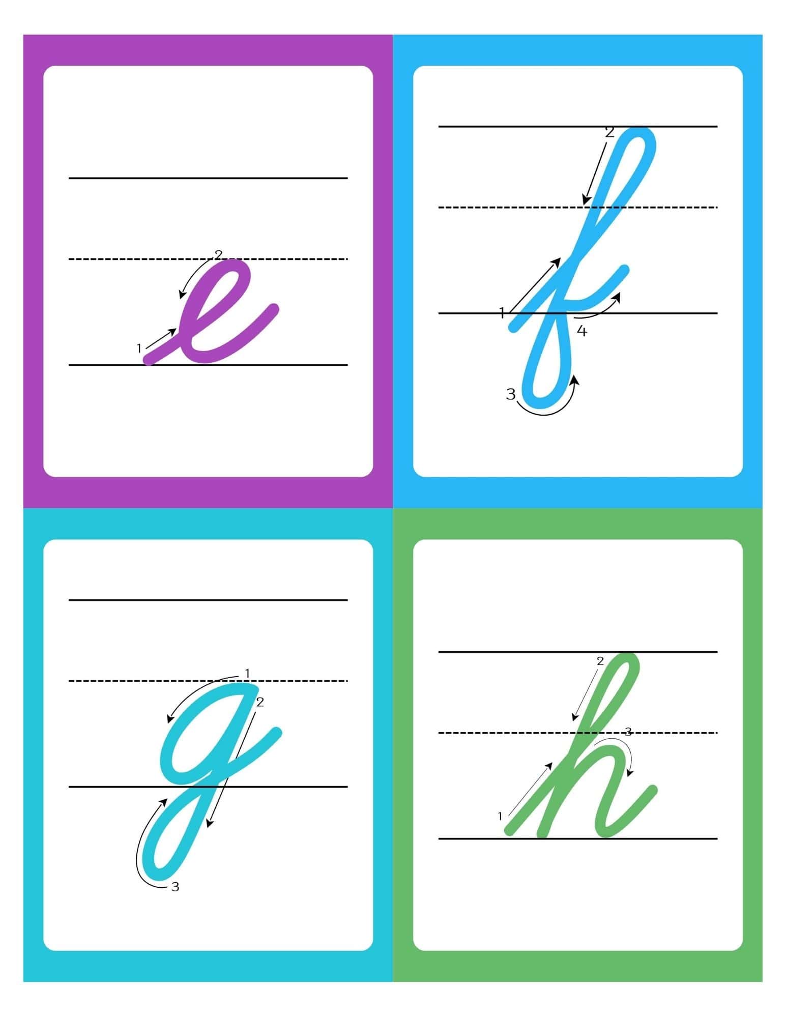 Lowercase Cursive Alphabet Flashcards with Writing Lines - page 41