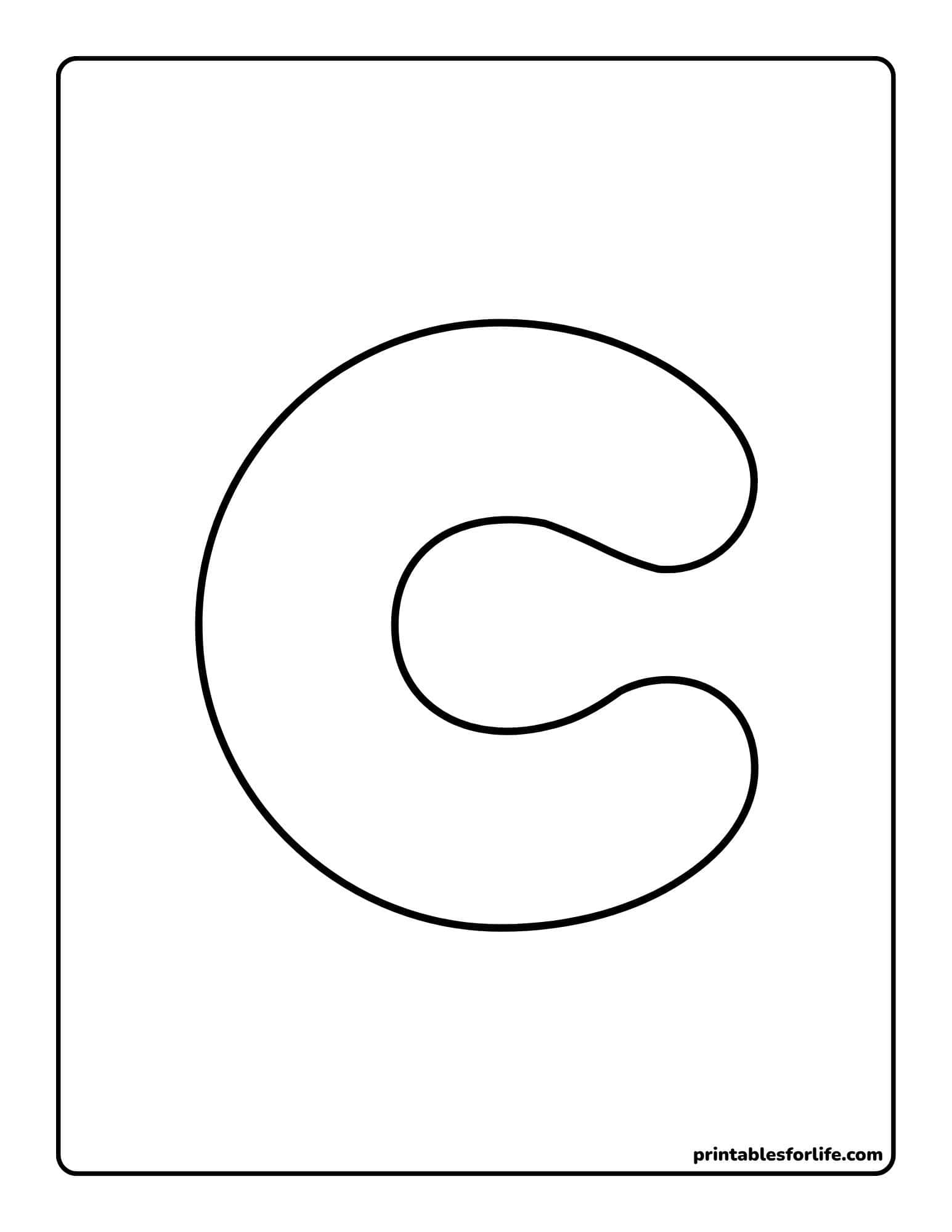 Large outlined uppercase letter C centered on a vertical rectangular page with rounded corners and thick black border.