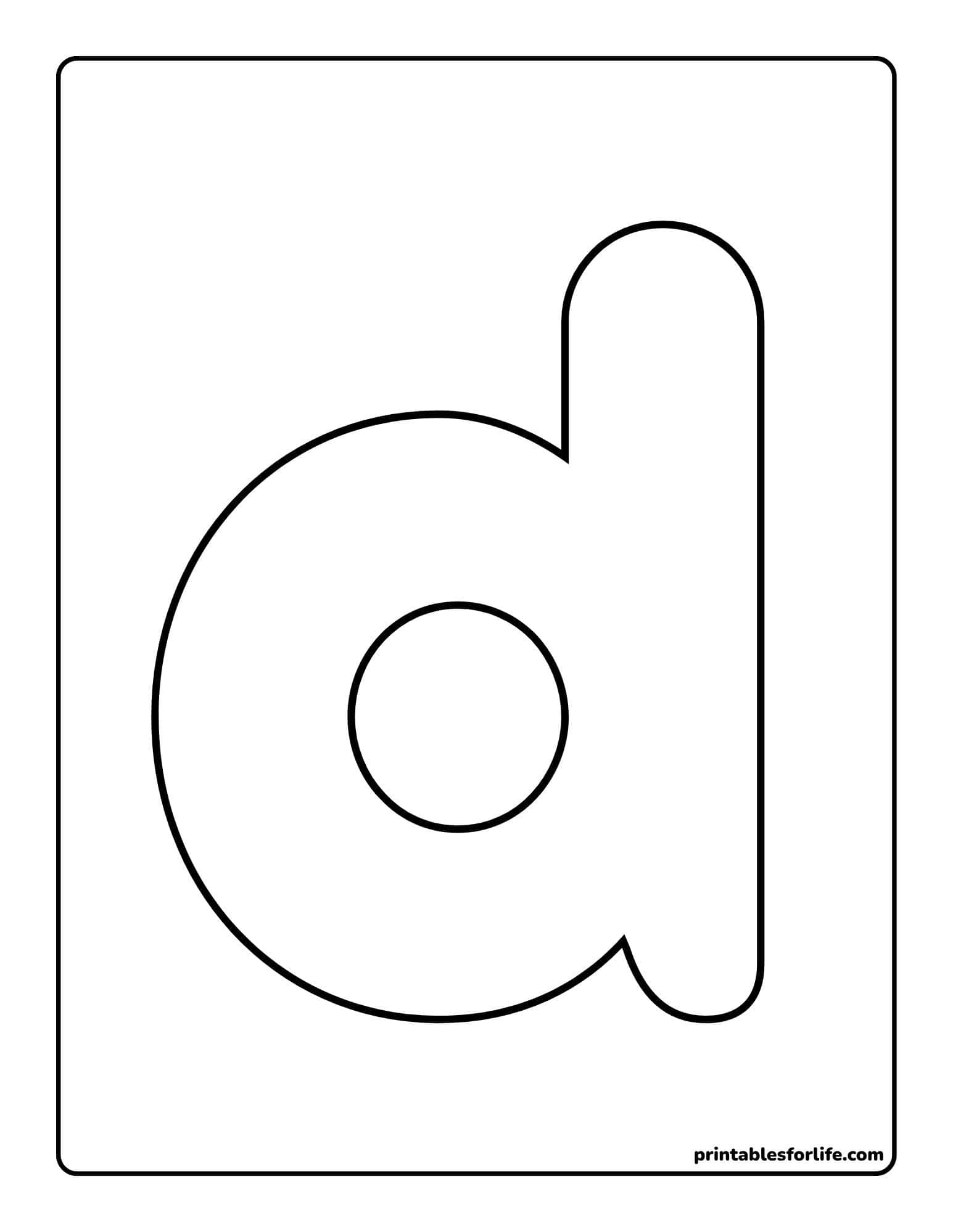 Black outlined lowercase letter 'a' with a circular counter centered on a tall portrait-oriented rectangular page with rounded corners.