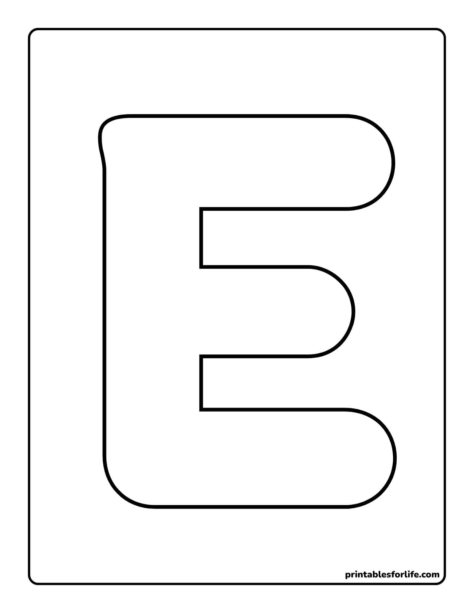 Large outlined uppercase letter E centered on a vertical rectangular page with rounded corners and a thin border.