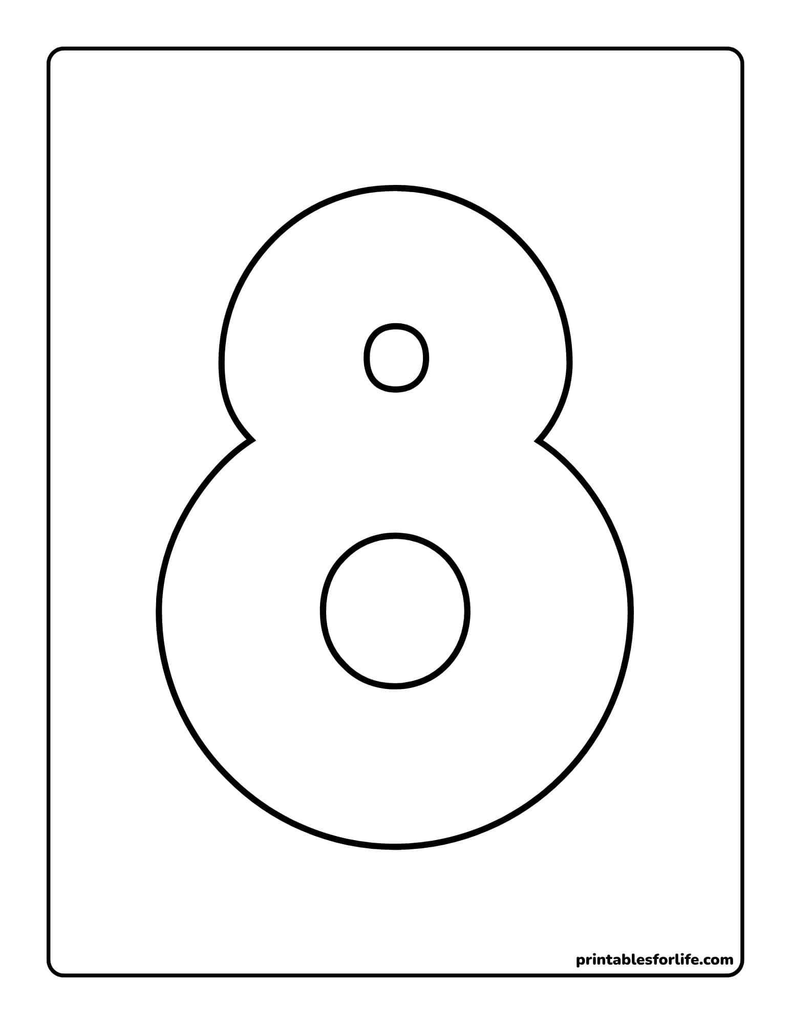 Black outlined large number eight with concentric inner circles centered on a vertical rectangular page with rounded corners.