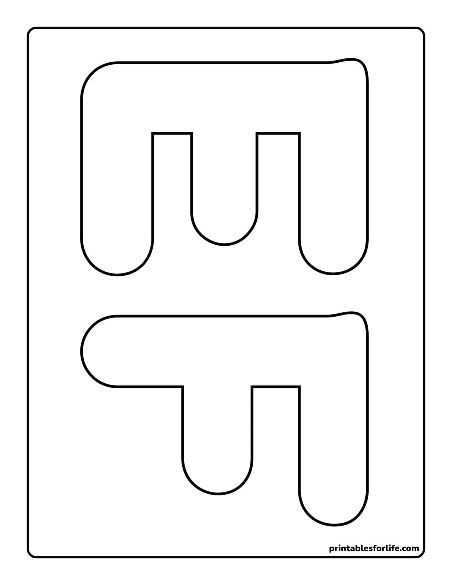 Black outlined abstract drip and rounded rectangular shapes arranged vertically on a white background for a coloring page.