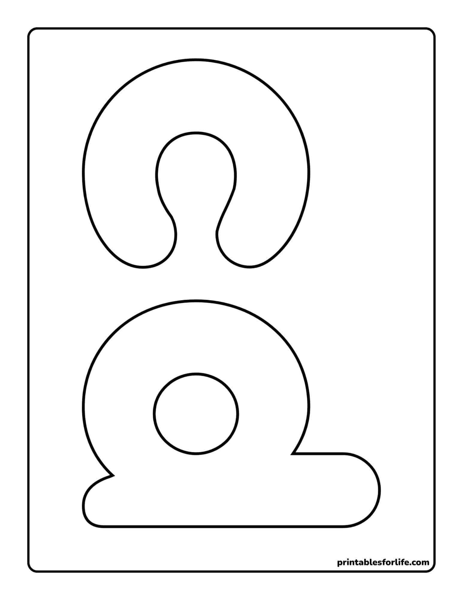 Black outlined large number eight and rounded shapes on a white vertical printable page with a thin border.