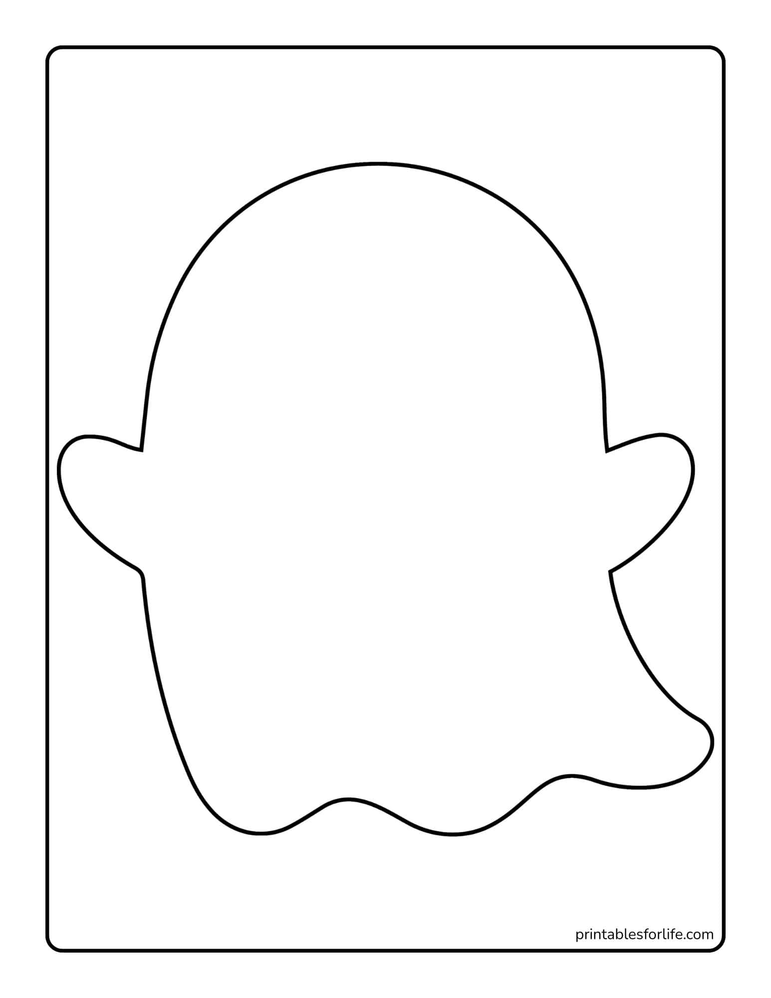 Black outline of a rounded rectangular frame containing a large hat-shaped ghost silhouette with wavy bottom and ear-like sides.