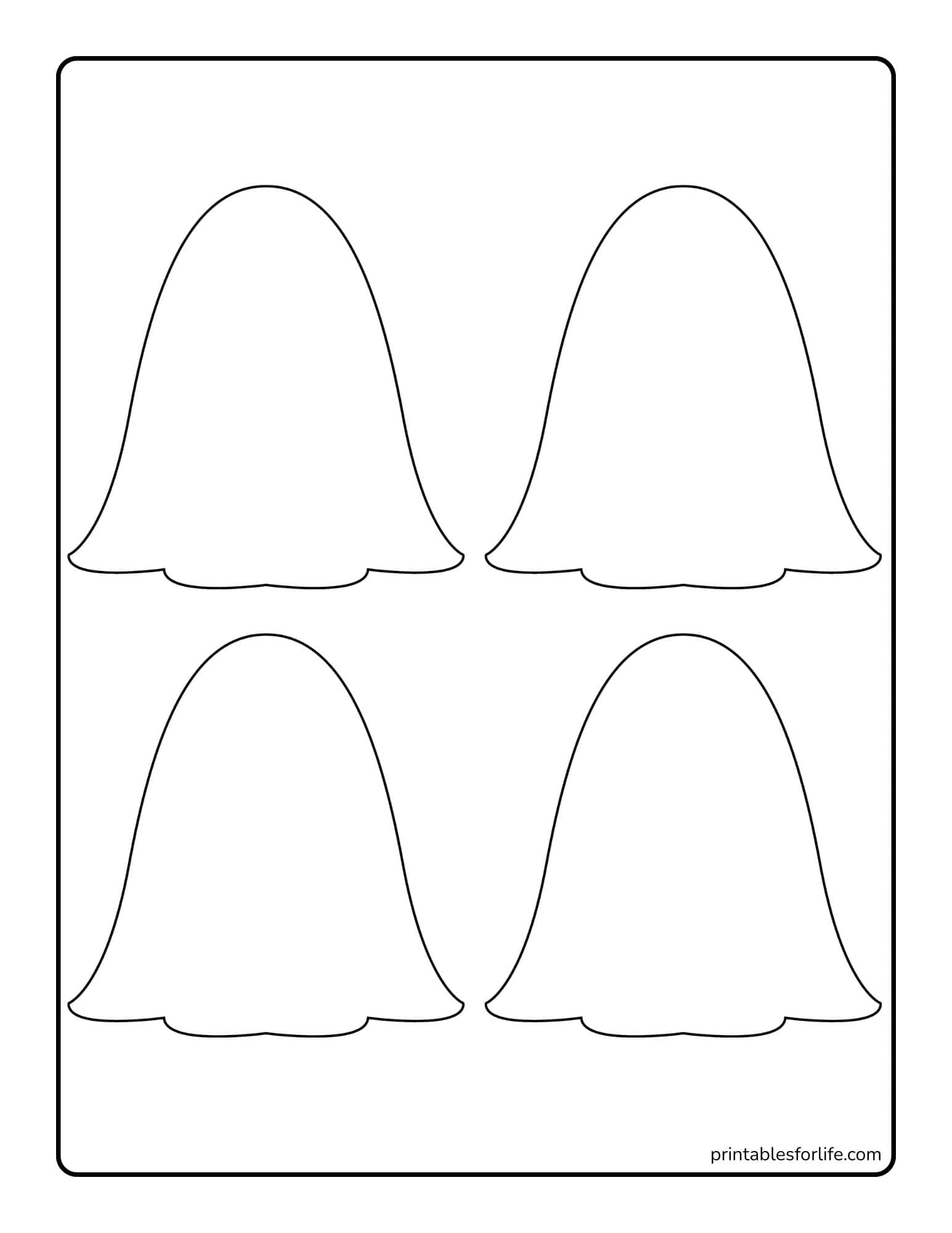 Black outline template showing four simple ghost shapes arranged in two rows on a white background.