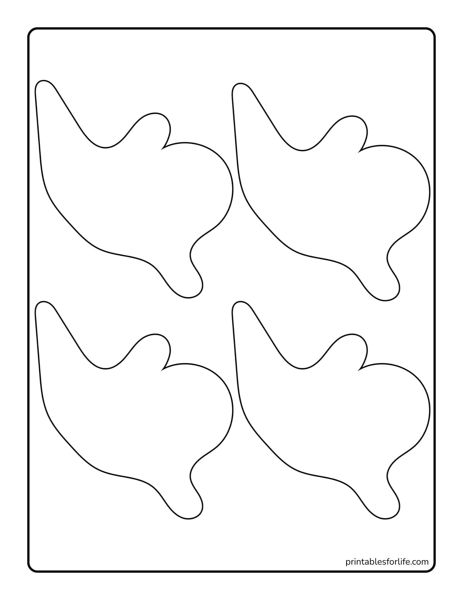 Black outlined abstract leaf-like shapes arranged in two columns on a vertical white poster with a thin rounded border.