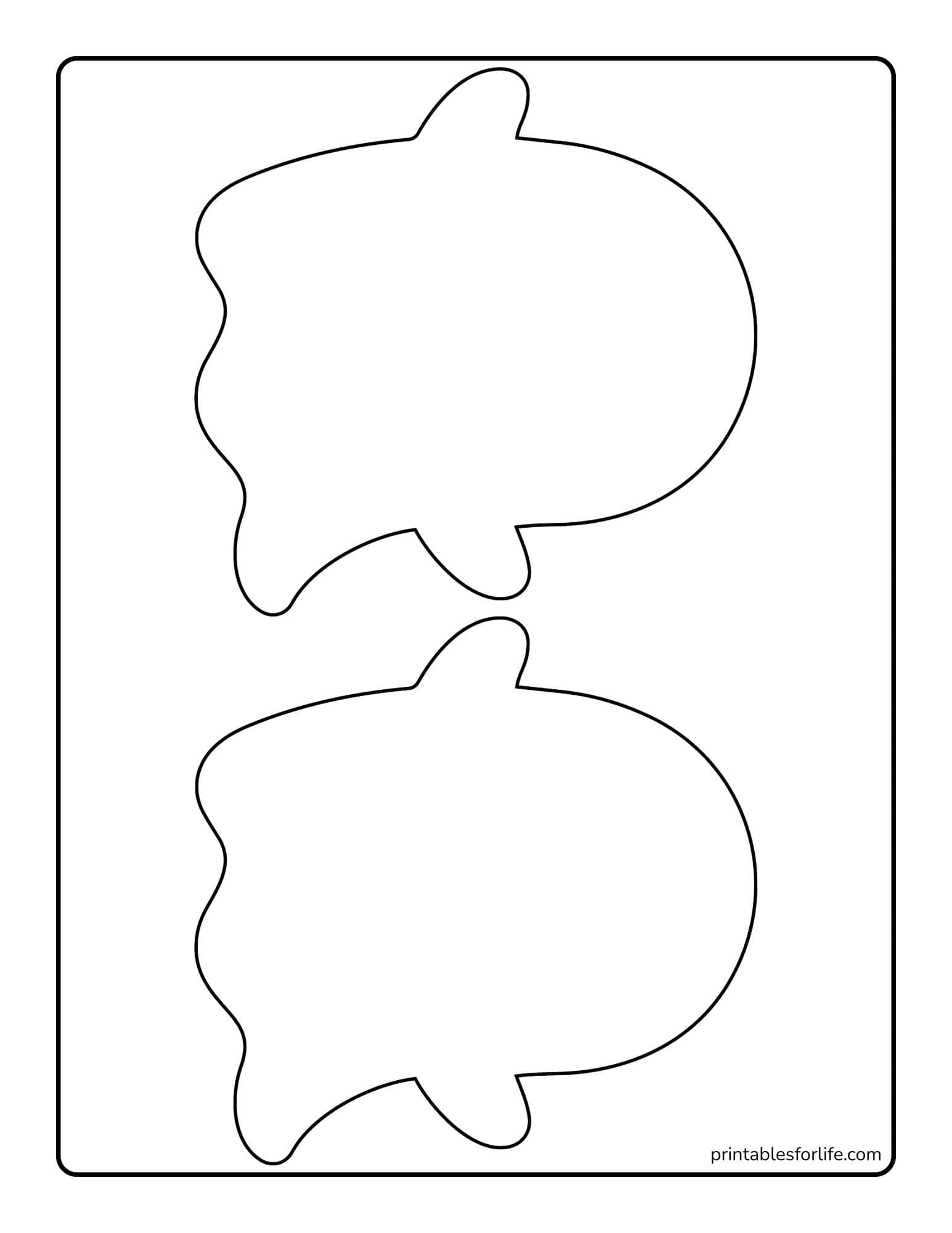 Black outlined blank pumpkin shapes arranged vertically on a white portrait-oriented printable page with rounded border.