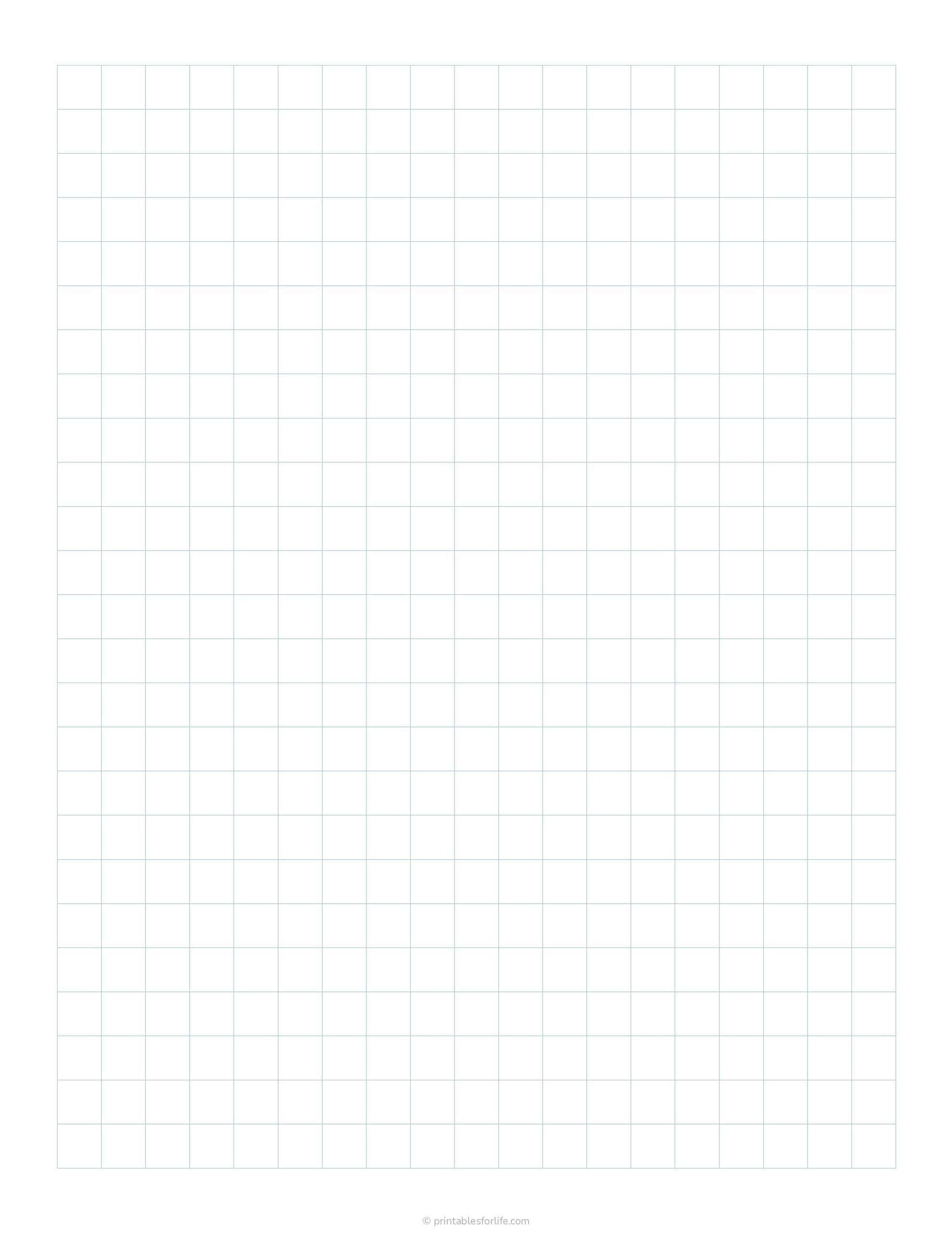 Light teal grid printed on white paper with evenly spaced thin square cells arranged in many rows and columns covering the page.