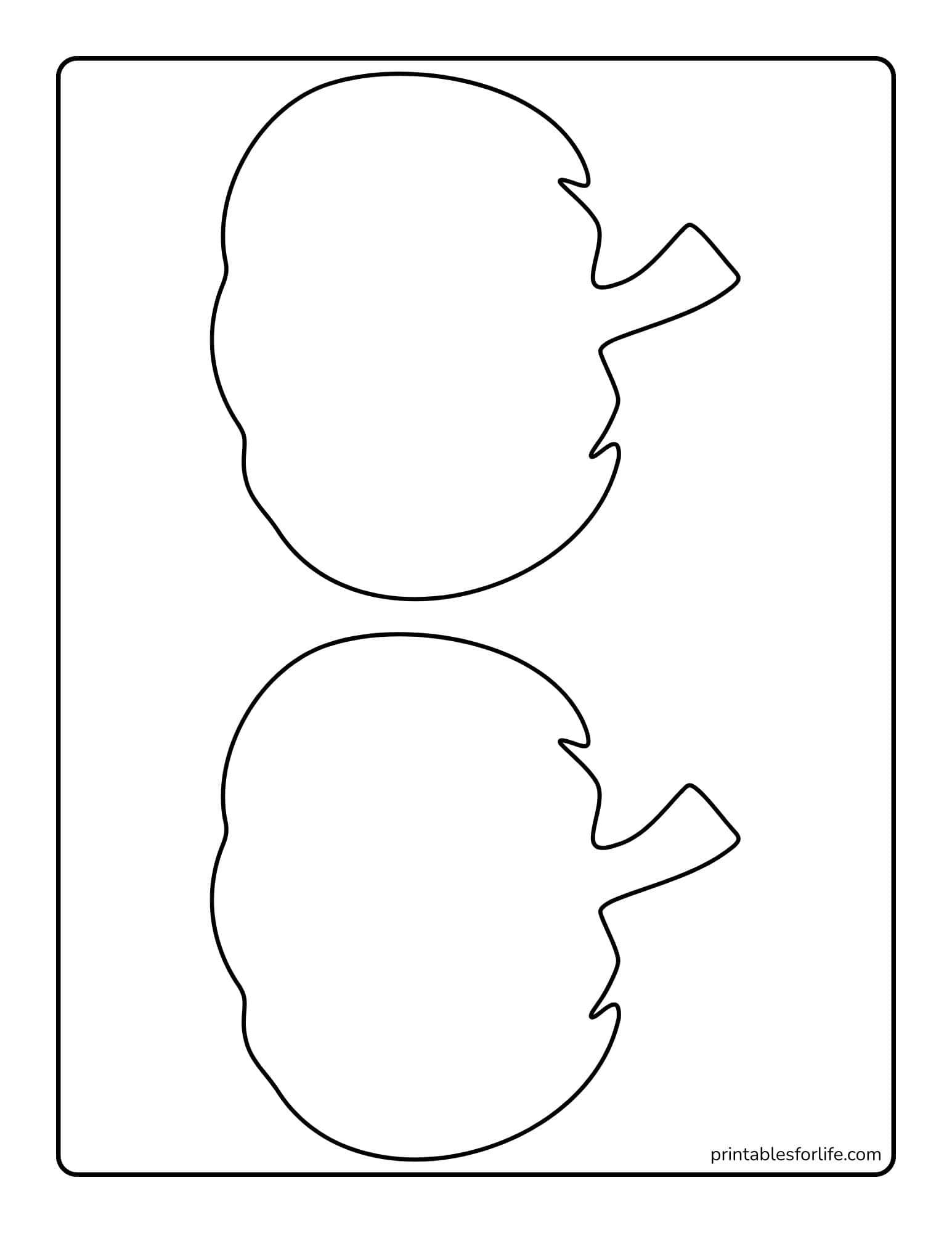 Two large simple outline shapes resembling apples with stems and leaf notches vertically stacked on a white background.