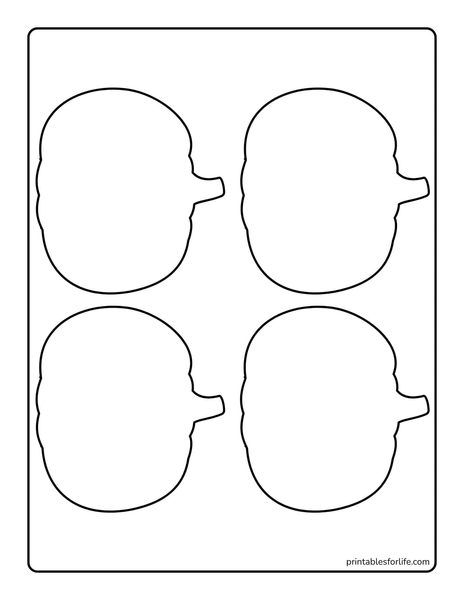Black outlined template of four identical round cookie or cupcake toppers with small protruding tabs on a white background.