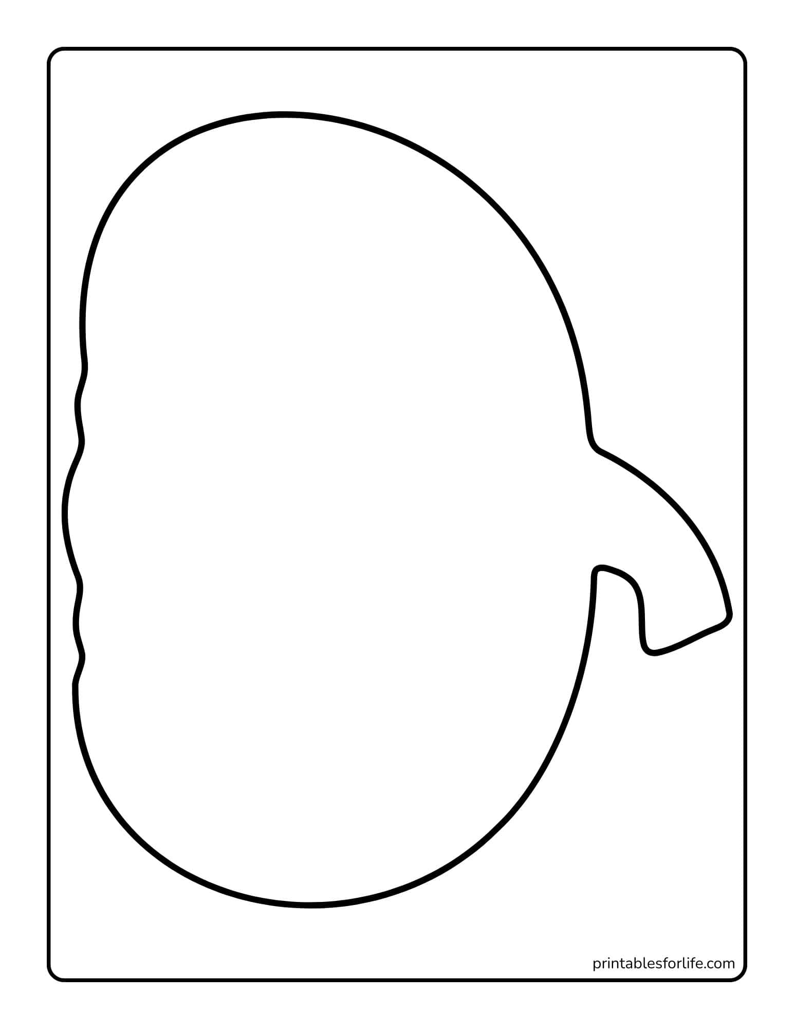 Large simple black-and-white outline of an oversized egg shape with a small notch on the right inside a rounded rectangle frame.