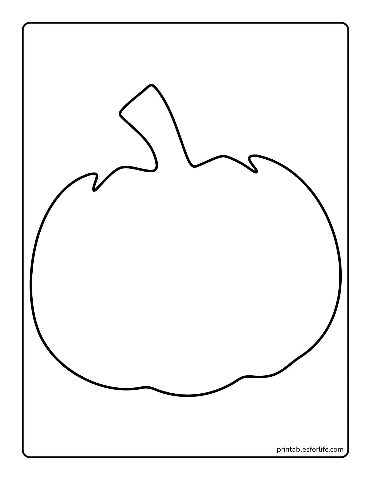 Large outline of a pumpkin with stem centered on a tall, rounded-rectangle vertical page for coloring.