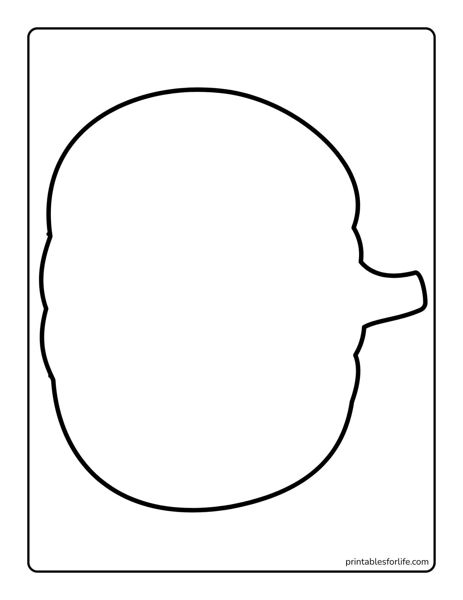 Black outline of a rounded, multi-lobed shape centered on a vertical portrait page with a thin border and white background.