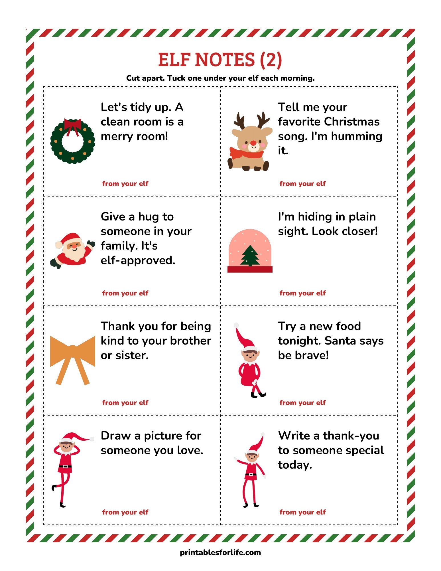 Elf notes page 2: eight cut-apart daily notes from your elf.